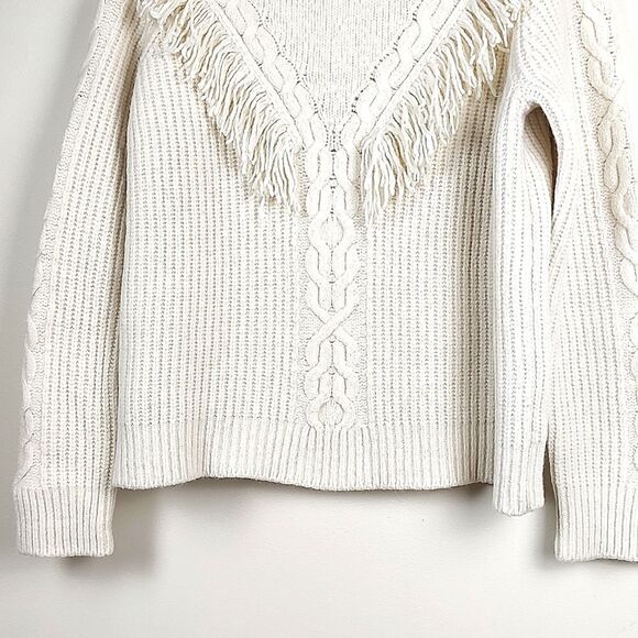 Tuckernuck Ivory Fringe Caswell Wool Blend Cable Knit Sweater Top Size XL - Picture 7 of 10